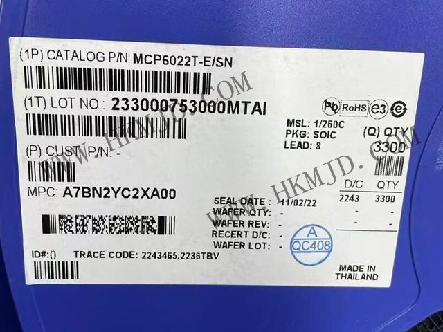 放大器 IC MCP6022T-E/SN 軌至軌輸入/輸出，10 MHz 運算放大器